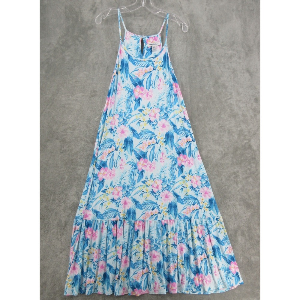 Tommy Bahama Dress Womens Size L Floral Maxi Ruffle Hem Vacation Resort Beach